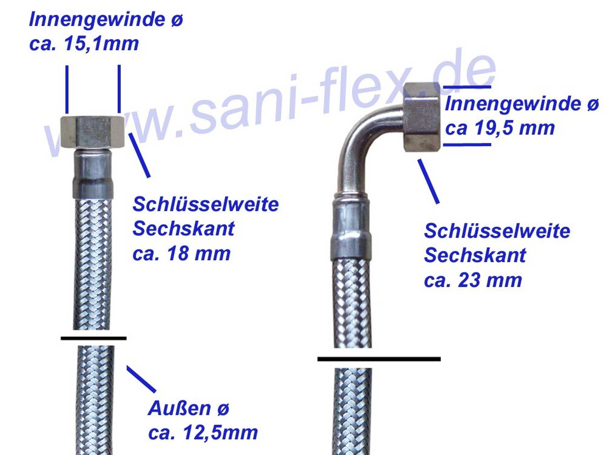 SFX® Flexschlauch DN50 - 2 AG x 2 ÜM - 4bar - 90° Edelstahlbogen -  Sanitär - Heizung - Edelstahl - Panzerschlauch 2 Zoll