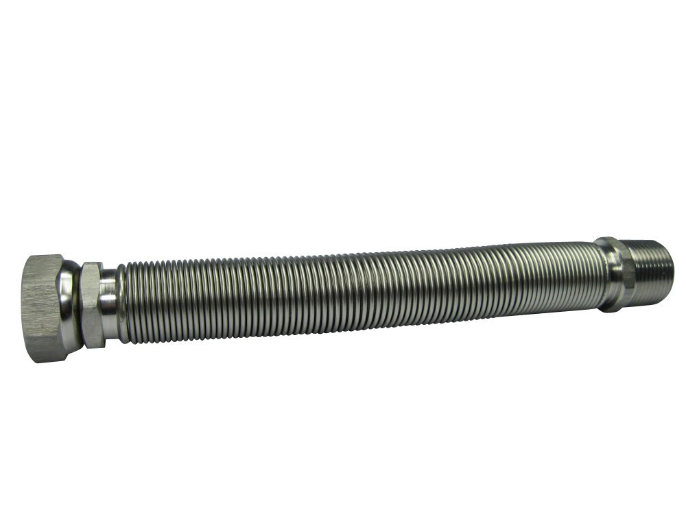 Edelstahlwellrohr ausziehbar, DN25 Highflex Edelstahlschlauch 1.4404, formstabil, variable Längen von 75-130mm bis 1.000-2.000mm, 1" ÜM x 1" AG