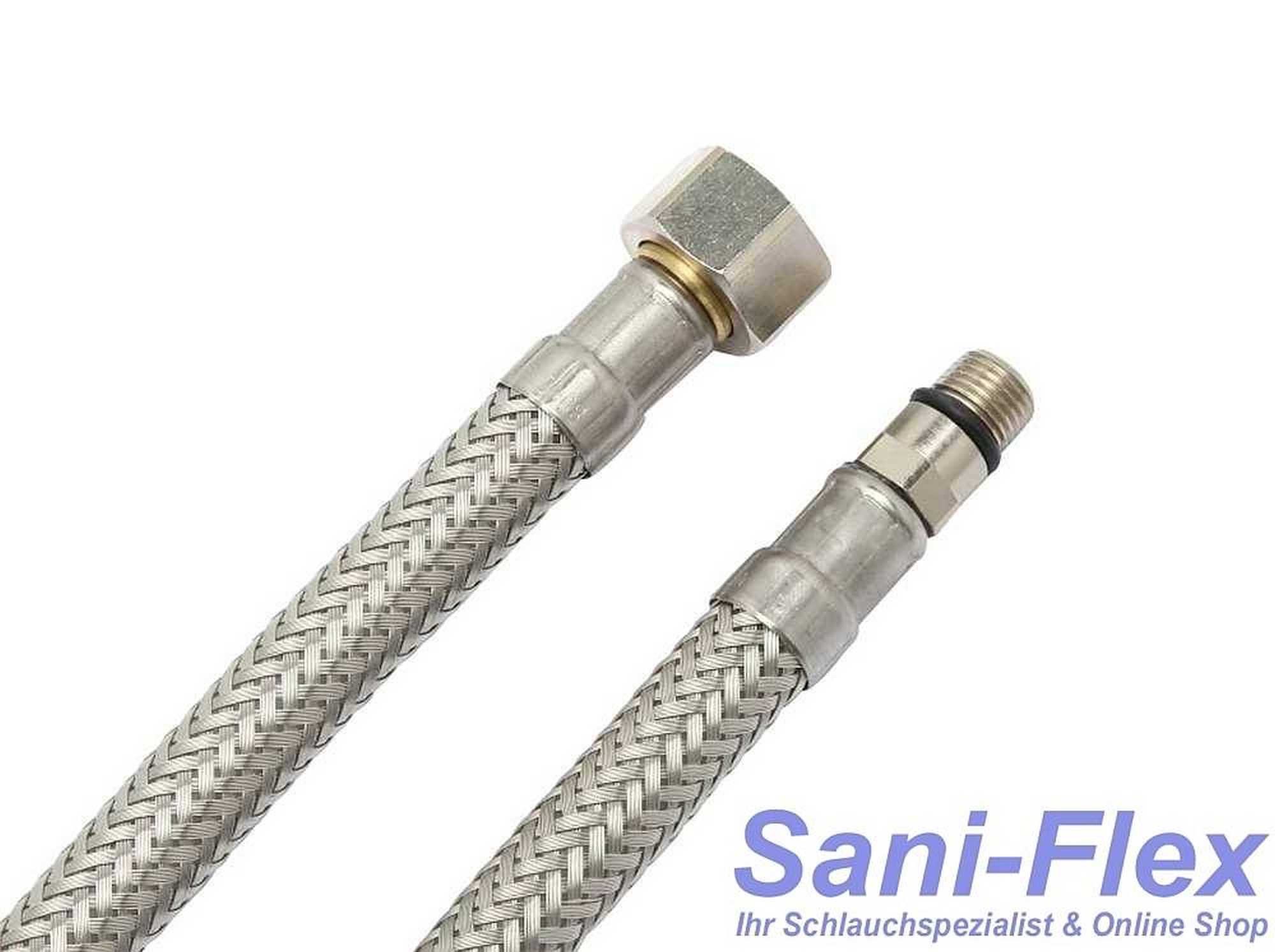 Sani-Flexschlauch DN6 mit M8x1 AG kurz und 3/8" Überwurfmutter als Armaturenanschluss Schlauch
