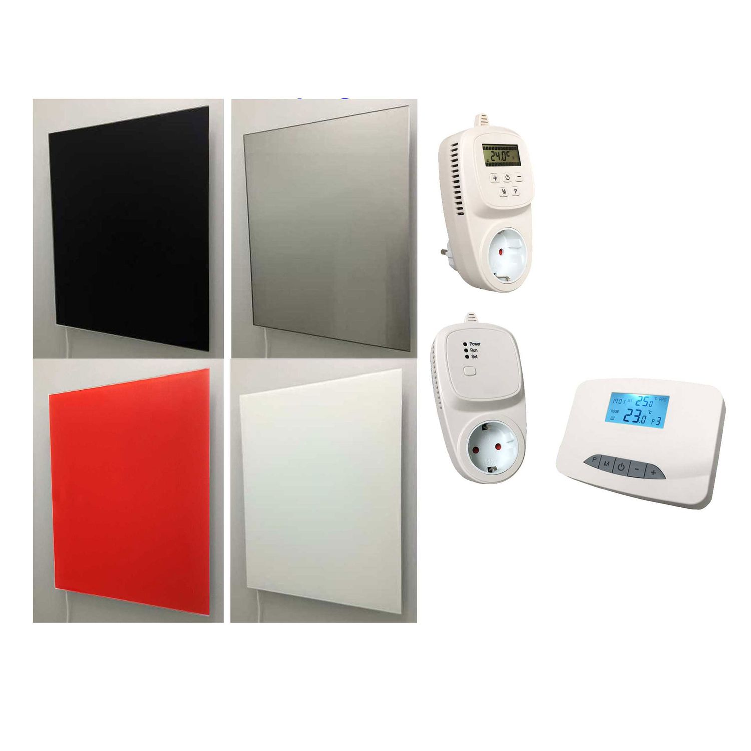 Infrarot Heizkörper 60x80cm, Farbe weiß, schwarz, rot oder als Spiegel entweder mit Steckdosen- oder Funkthermostat, Front aus Sicherheitsglas