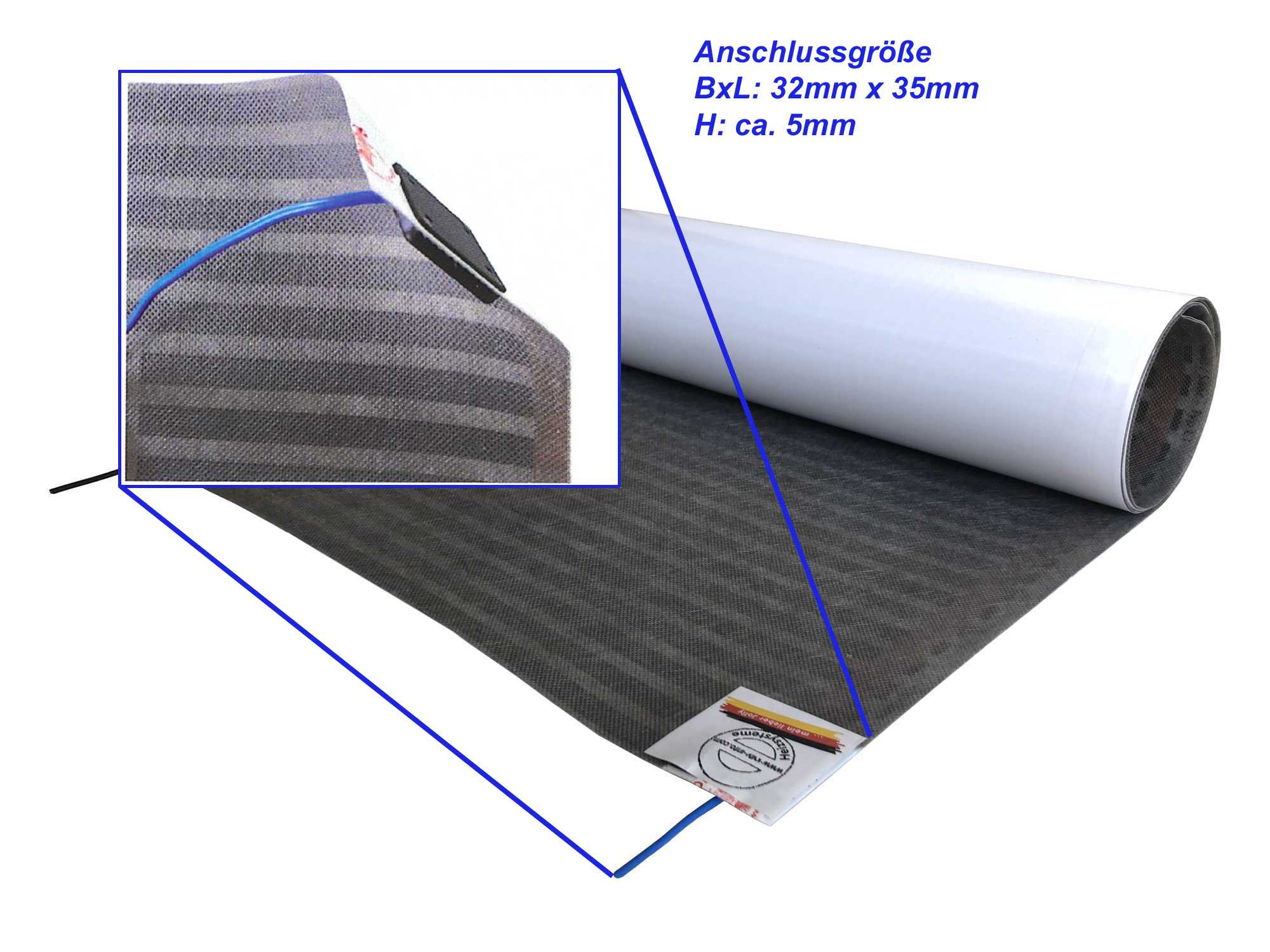 Elektrische Fußbodenheizung, superflache Heizfolie speziell für Parkett + Laminat, inkl. Anschlüsse, Temperaturregler optional