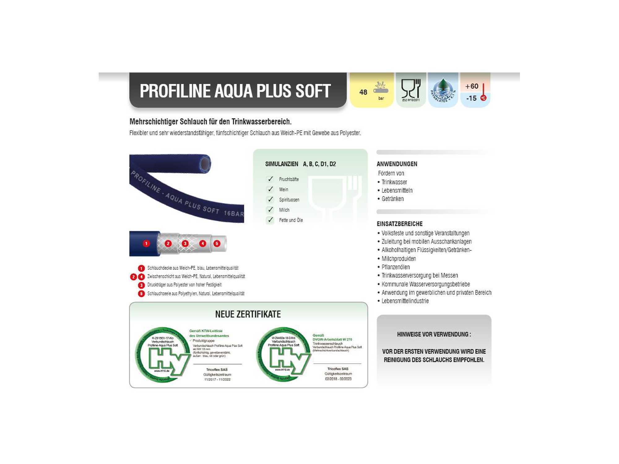 Extra-flexibler Trinkwasserschlauch Profiline-Aqua EXTRA SOFT nach KTW-A, W270 auf 50m-Rolle in 13mm (1/2"), 19mm (3/4"), 25mm (1")