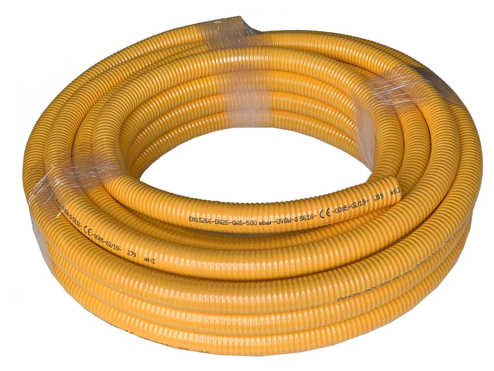 Gas-Flexschlauch Edelstahlwellrohr DN12 bis DN25 mit gelbem PVC-Mantel als Meterware - DVGW zertifiziert