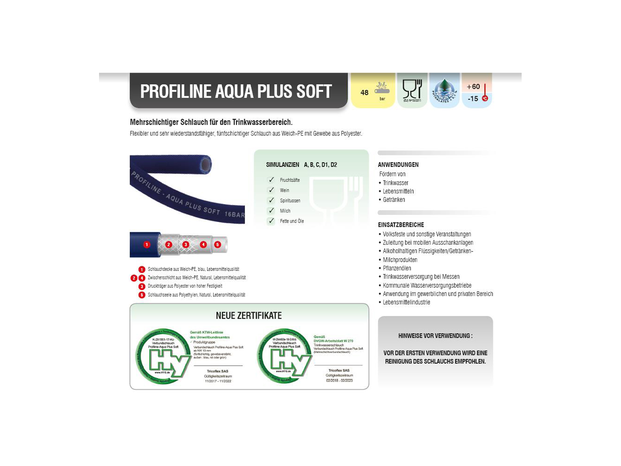 Profiline-Aqua Plus Soft 19mm (3/4") als Meterware, 5m - 50m Länge, Trinkwasserschlauch nach KTW-A, W270 